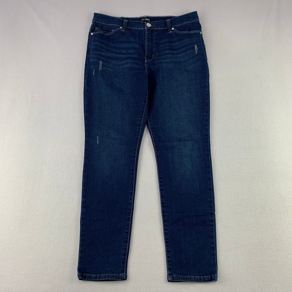 Lee Slimming Fit Skinny Leg Jeans Women 12 Short Blue Denim Dark Wash Stretch